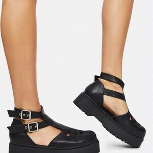 Mary Jane’s Black Double Buckle T-Strap Chunky Soles Sz 10 NEW